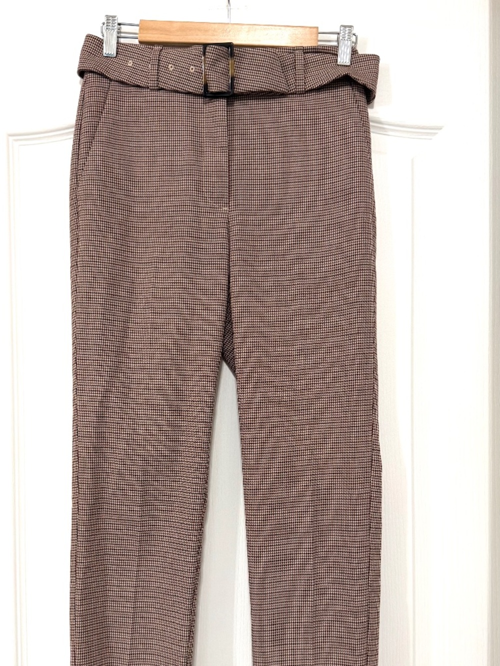Aritzia Babaton Atelier Belted High-Waist Plaid Trousers - Size 4